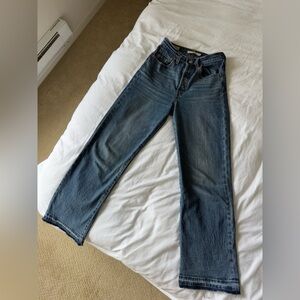 Levi’s ribcage dark indigo high rise straight ankle jeans